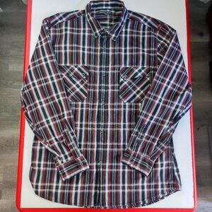 Stockhomme long sleeve button down shirt red and grey check men's size XXL